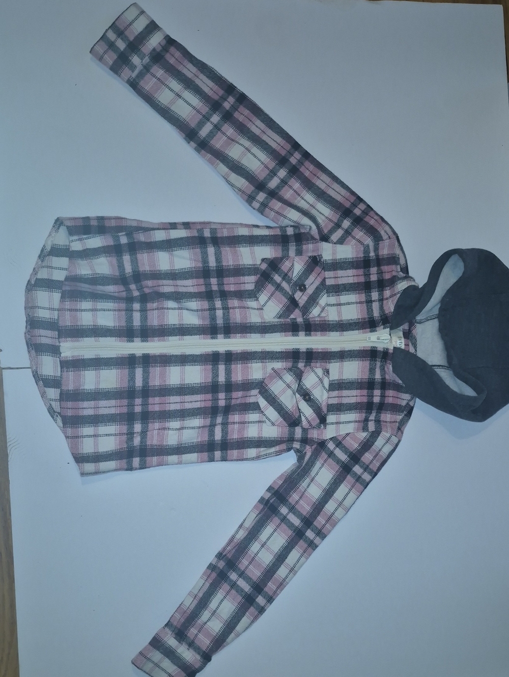 Shyanne Girls Size XS, Pink & Gray Plaid Hooded Button-Down Shirt